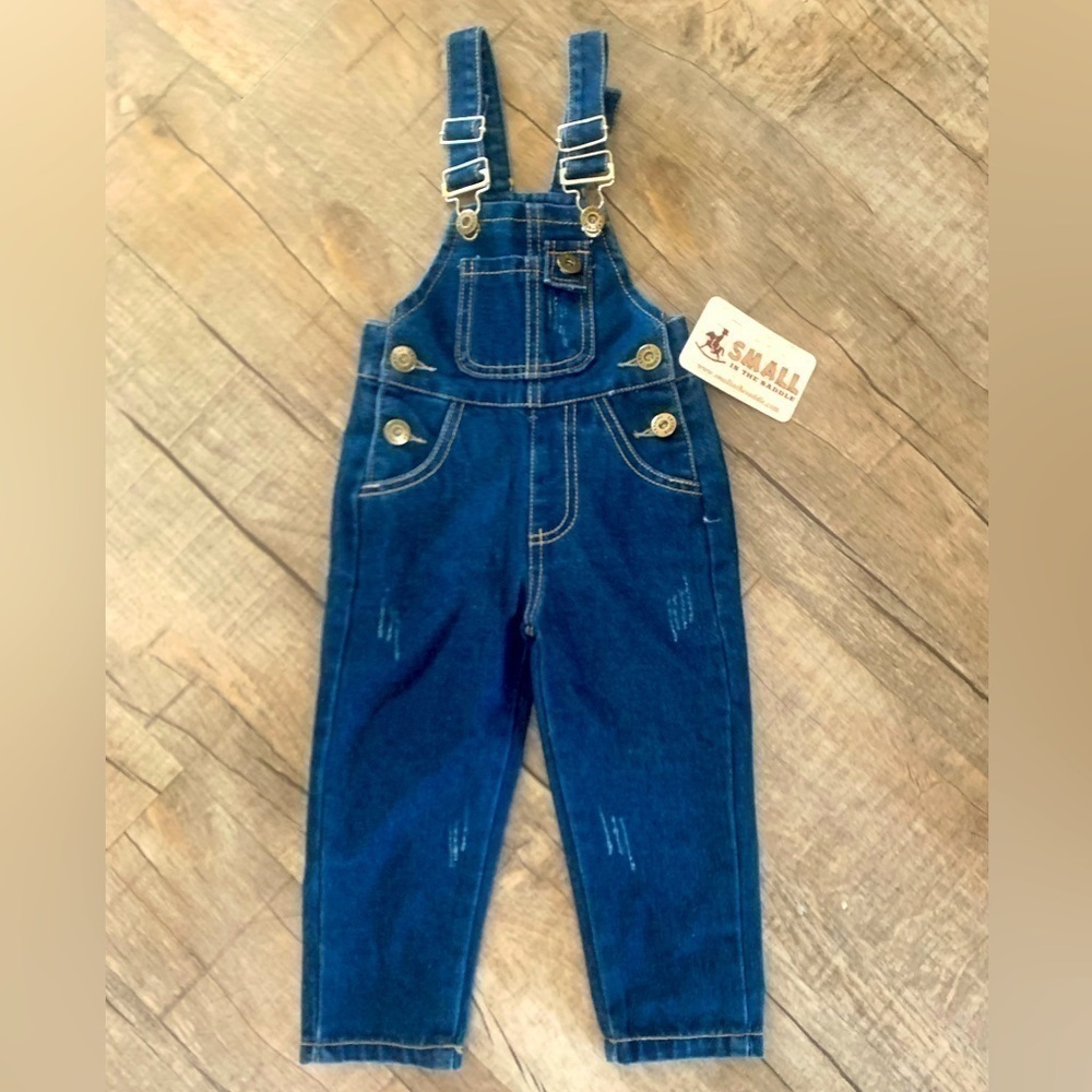 Small in the Saddle Distressed Denim Overalls 2XS 6-12M NWT Boutique‎